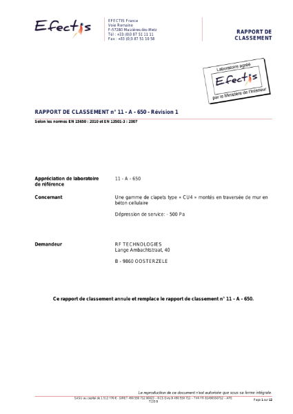 Classification report acc. to EN 13501-3