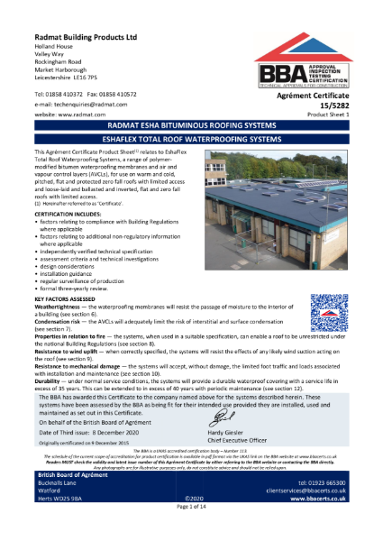 15/5282 EshaFlex Total Roof Waterproofing System