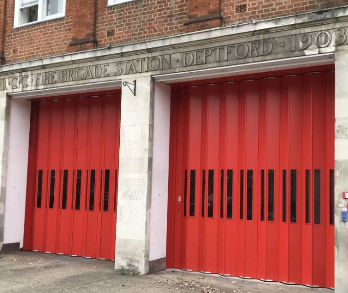 Folding shutters at Deptford Fire Station
