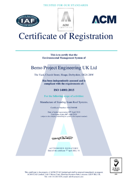 BEMO ISO 14001 Certificate