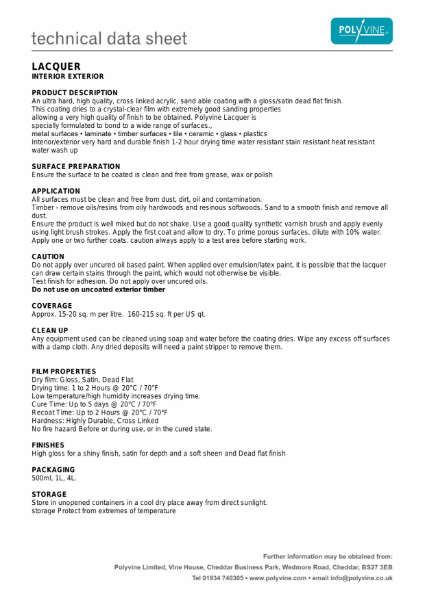 Multi-Surface Lacquer Technical Data Sheet