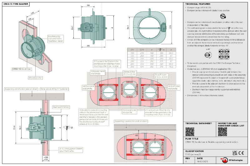 CR60-1S DW145 compliant installation guide - plasterboard wall