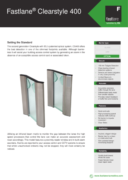 Fastlane Clearstyle 400 Data Sheet