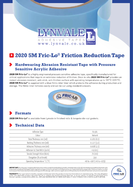 Fric-Lo Friction Reduction Tape Technical Data Sheet 2023