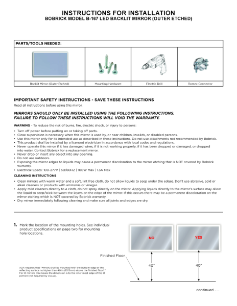 Instructions for Installation - Bobrick B-167