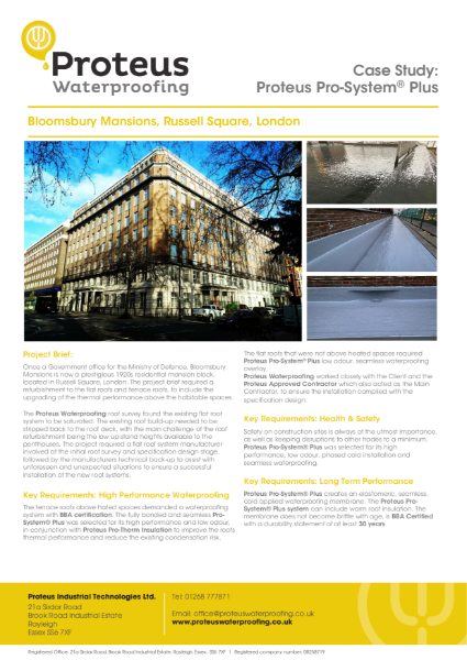 Case Study - Proteus Pro-System® Plus - Bloomsbury Mansions Russell Square