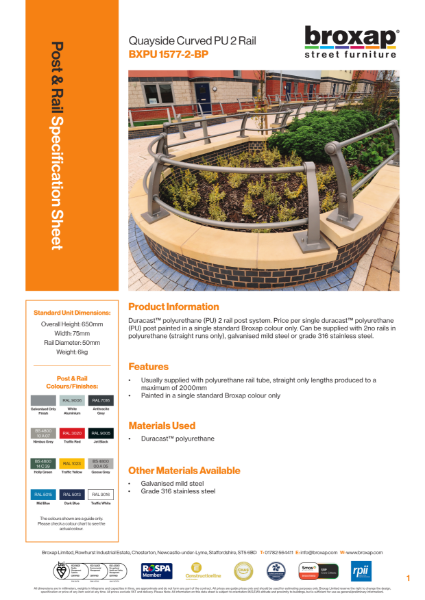 Polyurethane Quayside Post and Rail Specification Sheet