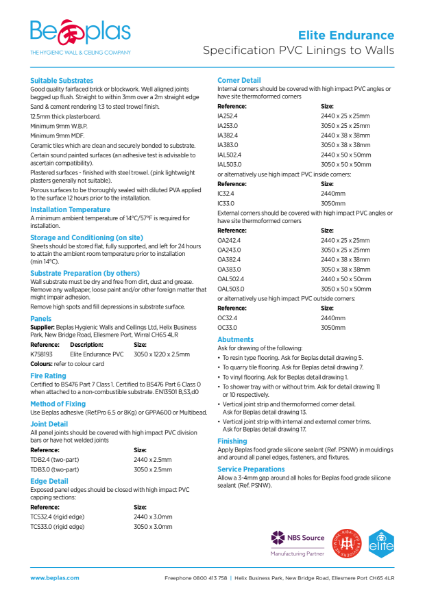 Elite Endurance PVC Wall Protection Specification