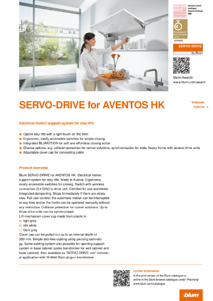 SERVO-DRIVE for AVENTOS HK Specification Text