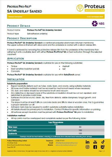 Product Data Sheet - Proteus Pro-Felt® SA Underlay Sanded