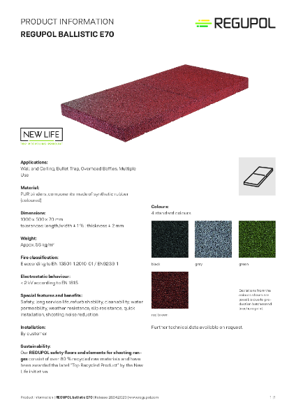 REGUPOL Ballistic E70 Product Information