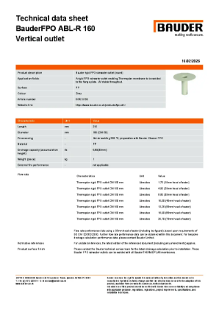 BauderFPO ABL-R 160 rigid FPO vertical outlet for 160mm downpipe