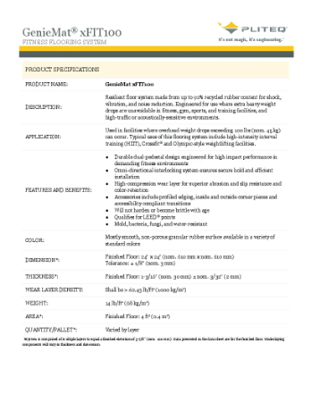 PLITEQ - GENIEMAT xFIT100-W2W-FSN-BLK - Technical Data Sheet