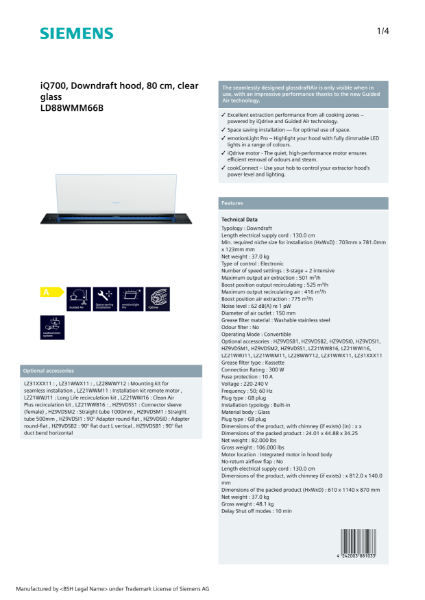 iQ700, Downdraft hood, 80 cm, clear glass LD88WMM66B