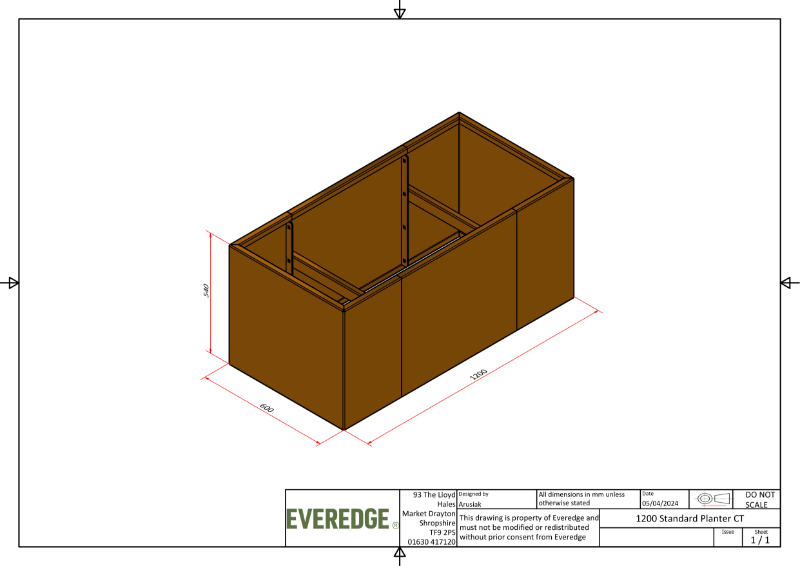 EverEdge Standard 1200mm Cor-Ten Planter CAD Drawing