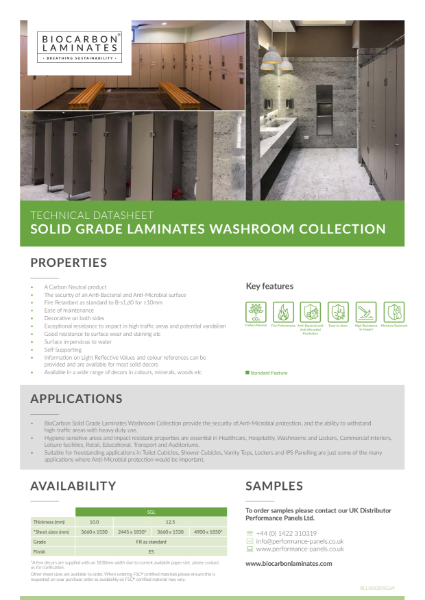 BioCarbon Laminates Solid Grade Laminates (SGL) Washroom datasheet