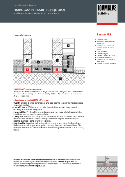 TDS_5.2_Wall - Prevention of Thermal Bridging - PERINSUL HL Load-Bearing Insulation (Brickwork, Blockwork)