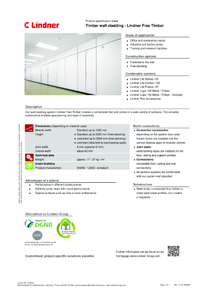 Lindner Free Timber - Data sheet