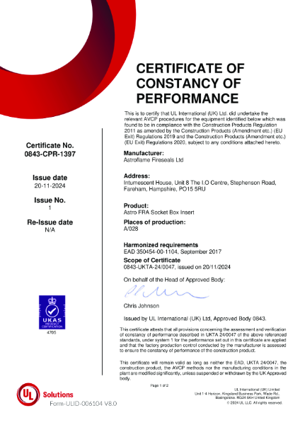 Astro FRA Socket Box Insert UKCA (CoC)