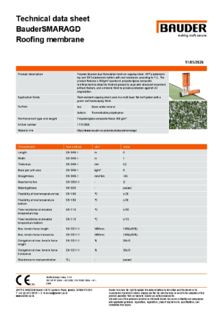 BauderSMARAGD Root Resistant Capping Sheet - Technical Data Sheet