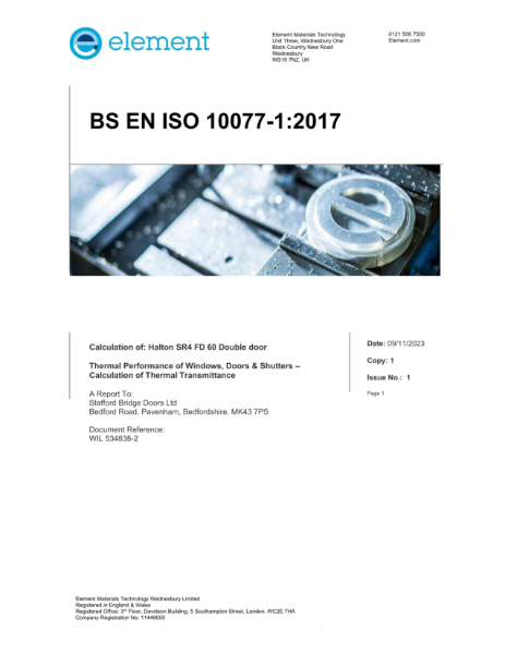 Halton 2016 Doorset  BS EN 10077-1 Certificate