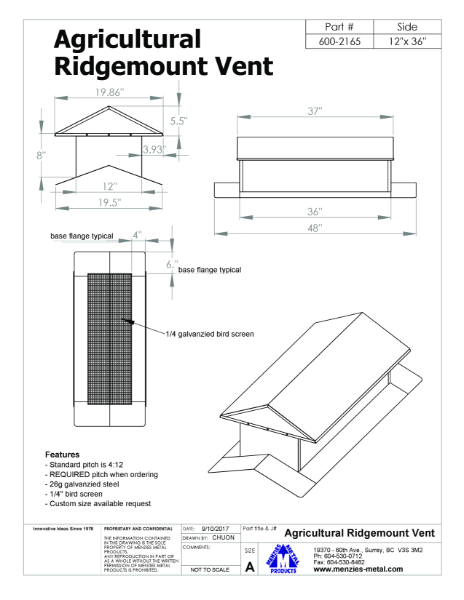 Technical Drawing - Agricultural Ridge Vent