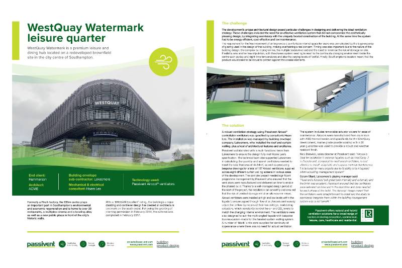 Passivent case study - Westquay Watermark leisure quarter, Southampton
