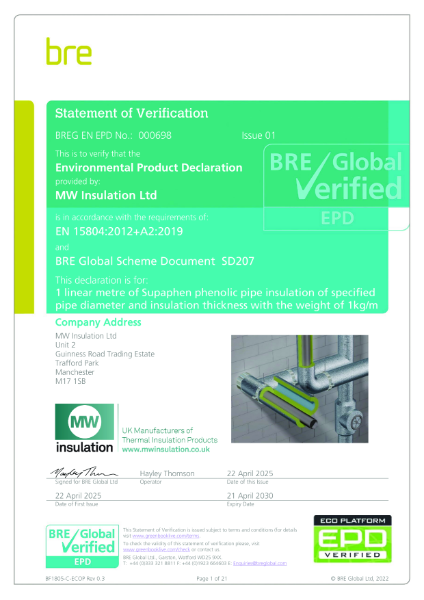 Supaphen Phenolic Pipe Insulation - EPD