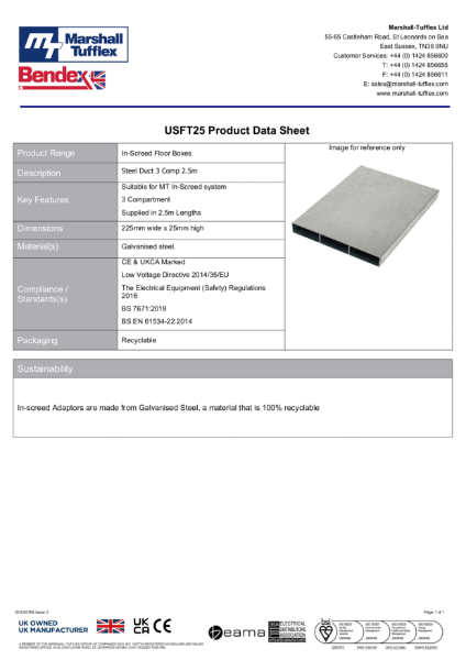 In-screed Steel Ducting USFT25 Product Data Sheet