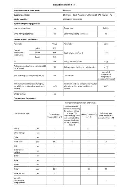 LFB3AE82R - Product Information Sheet