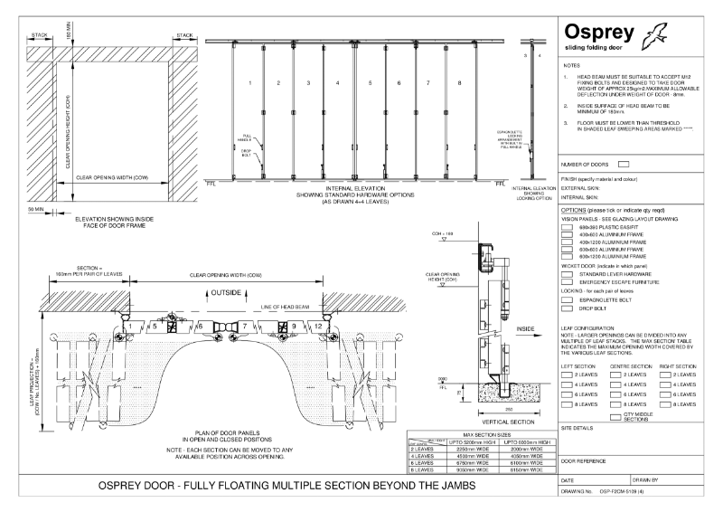 Drawing of manual Osprey folding two ways clear of opening