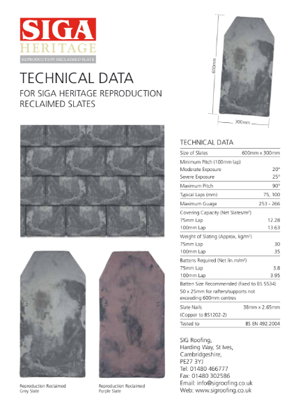 SIGA Heritage Reproduction Reclaimed Slate Data Sheet