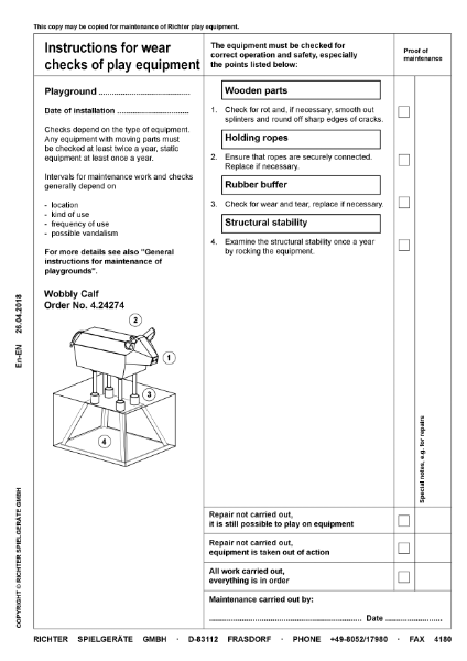 Timberplay Animals - Wobbly Calf - Maintenance Instructions