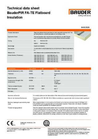 BauderPIR FA-TE Flatboard Insulation