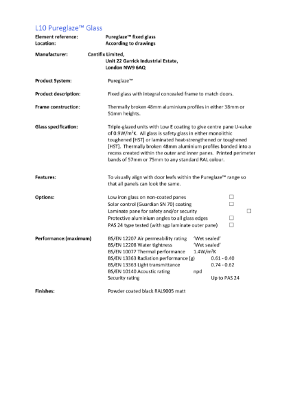 Cantifix Pureglaze - summary specification brochure