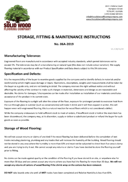 Storage Fitting and Maintenance Instructions