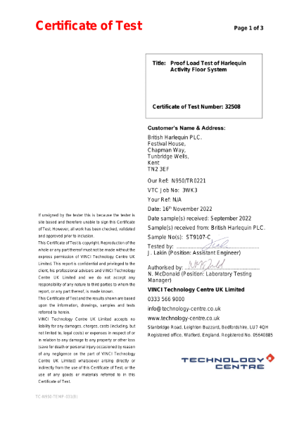 EN 1991-1-1:2002 Harlequin Activity Load Test 