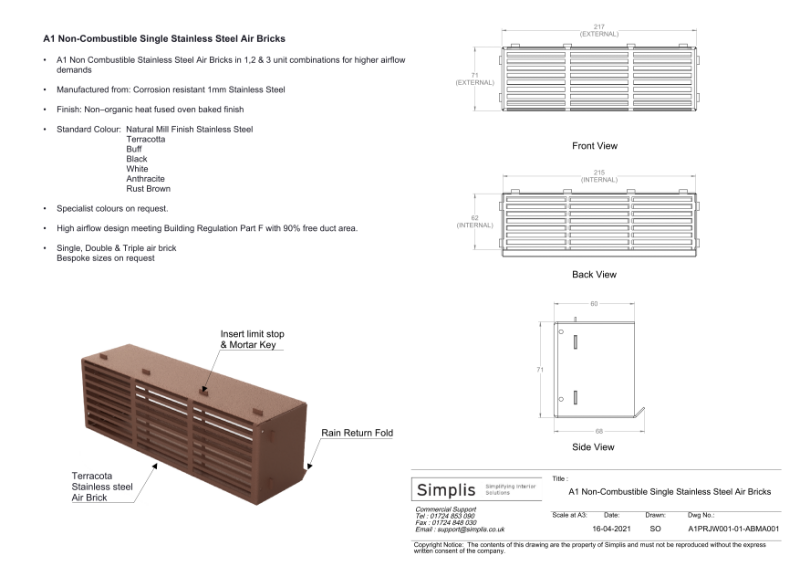 Single Stainless Steel Air Brick