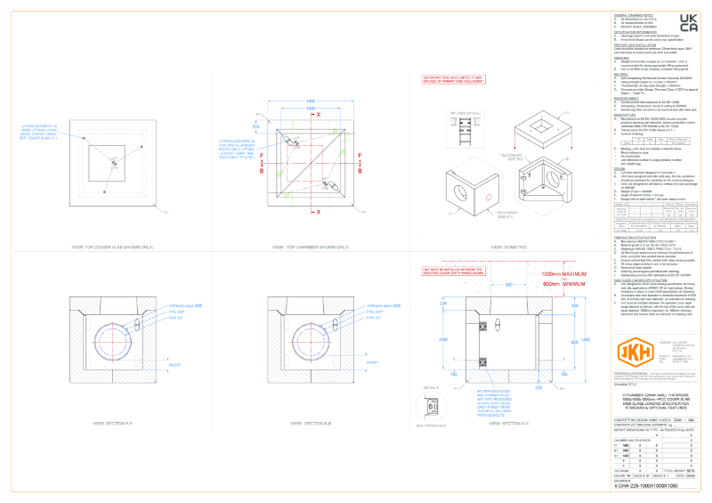 V Chamber 225mm Thick Walls Range Drawings - D400 loading