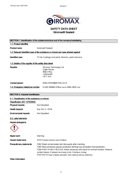 Giromax® Sealant - Safety Data Sheet