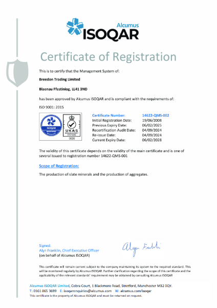 ISO 9001: 2015 Blaenau Ffestiniog