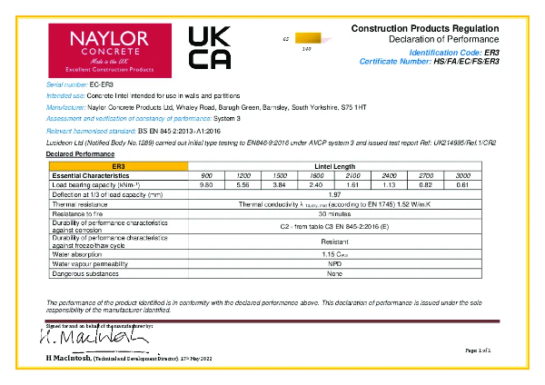 Economy ER3 Declaration of Performance