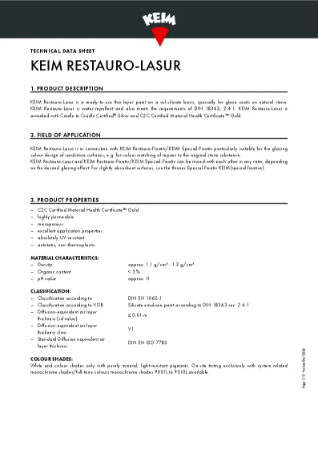 Keim Restauro Lasur Technical Data Sheet
