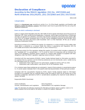 Reach Declaration of Compliance Uponor