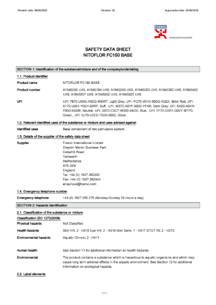 Nitoflor FC150 Base Safety Datasheet