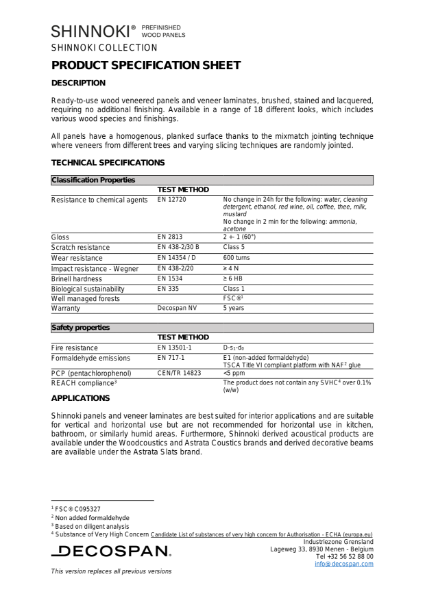 Shinnoki 4.0 2023 Product Specification Sheet