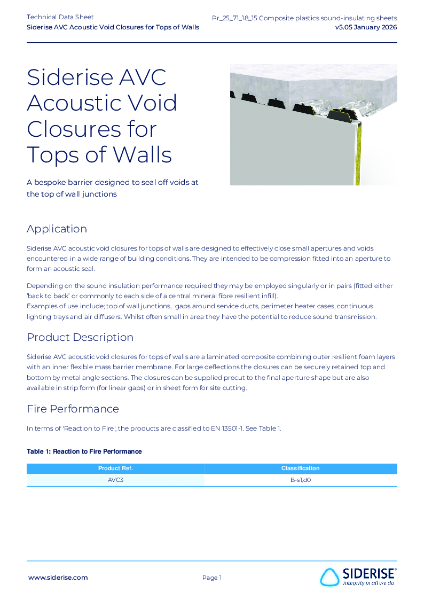 Siderise AVC Acoustic Void Closures Technical Datasheet v5.05