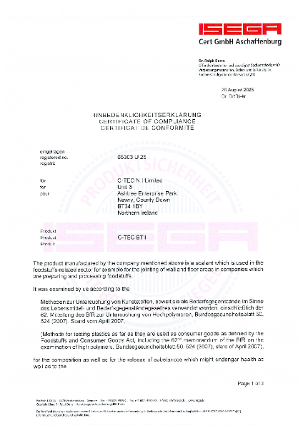 Food Safe Certificate