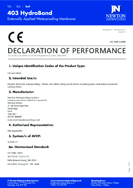 Newton HydroBond 403 – Declaration of Performance
