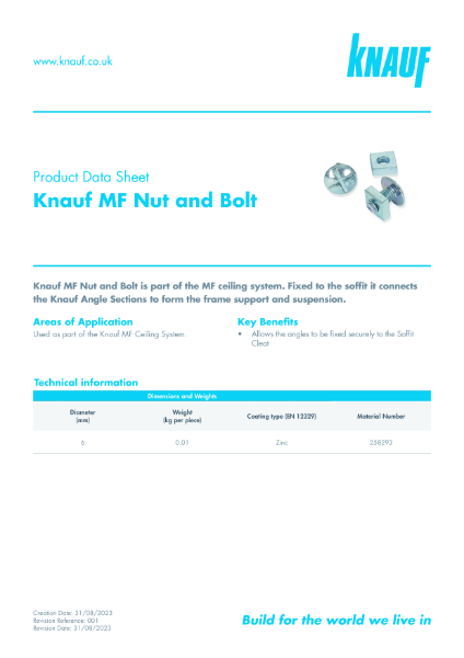 Knauf MF Nut and Bolt Data Sheet
